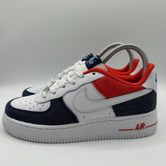 Nike Air Force 1 Low GS USA Denim White Blue Red - Picture 4 of 8